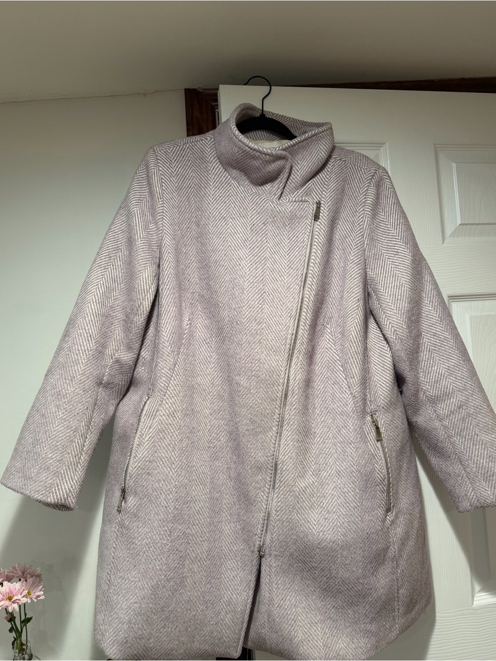 LOFT Women's Light Lavender Herringbone Asymmetrical Coat Size 14